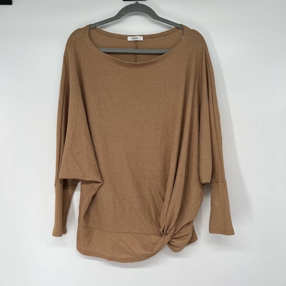TALULAH Tops - Talulah Twist Edge Top Women's Size L Brown Tunic Waffle-Knit Dolman Sleeve